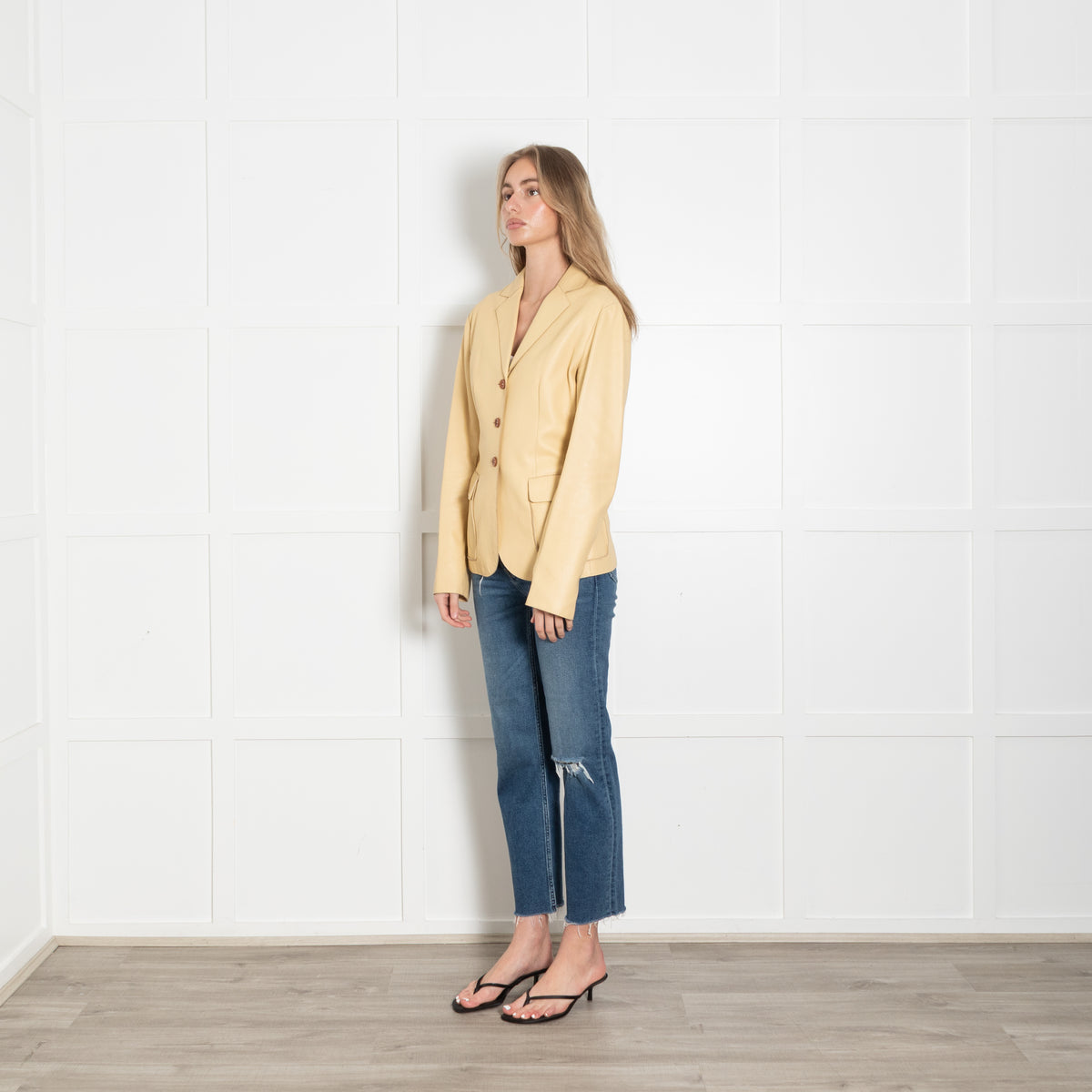 Bottega Veneta Butter Yellow Grainy Leather Blazer