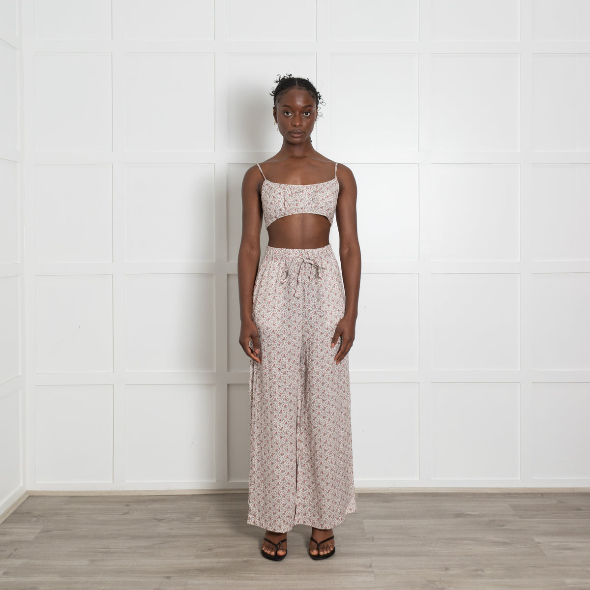 Zimmermann Pale Pink Small Floral Print Trousers And Bikini Top Set