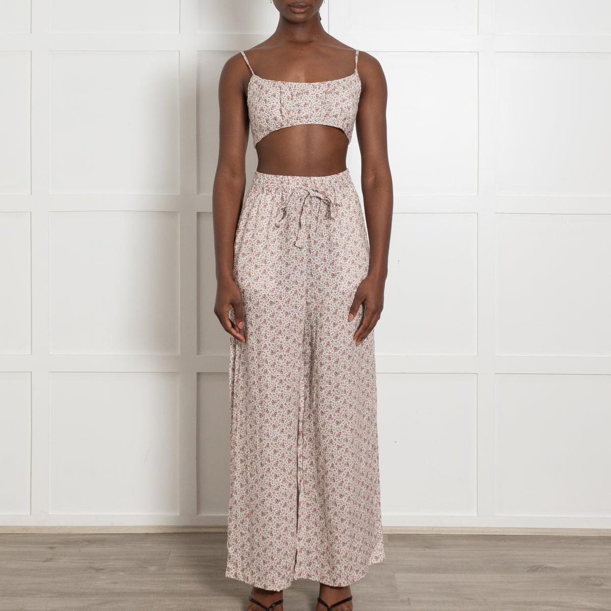 Zimmermann Pale Pink Small Floral Print Trousers And Bikini Top Set