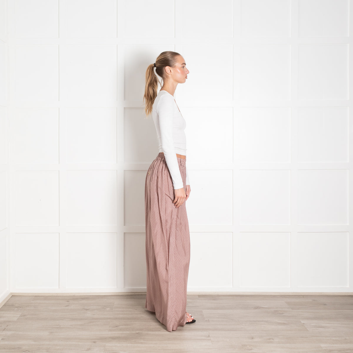 Zanini Mauve Patterned Wide Leg Silky Trousers