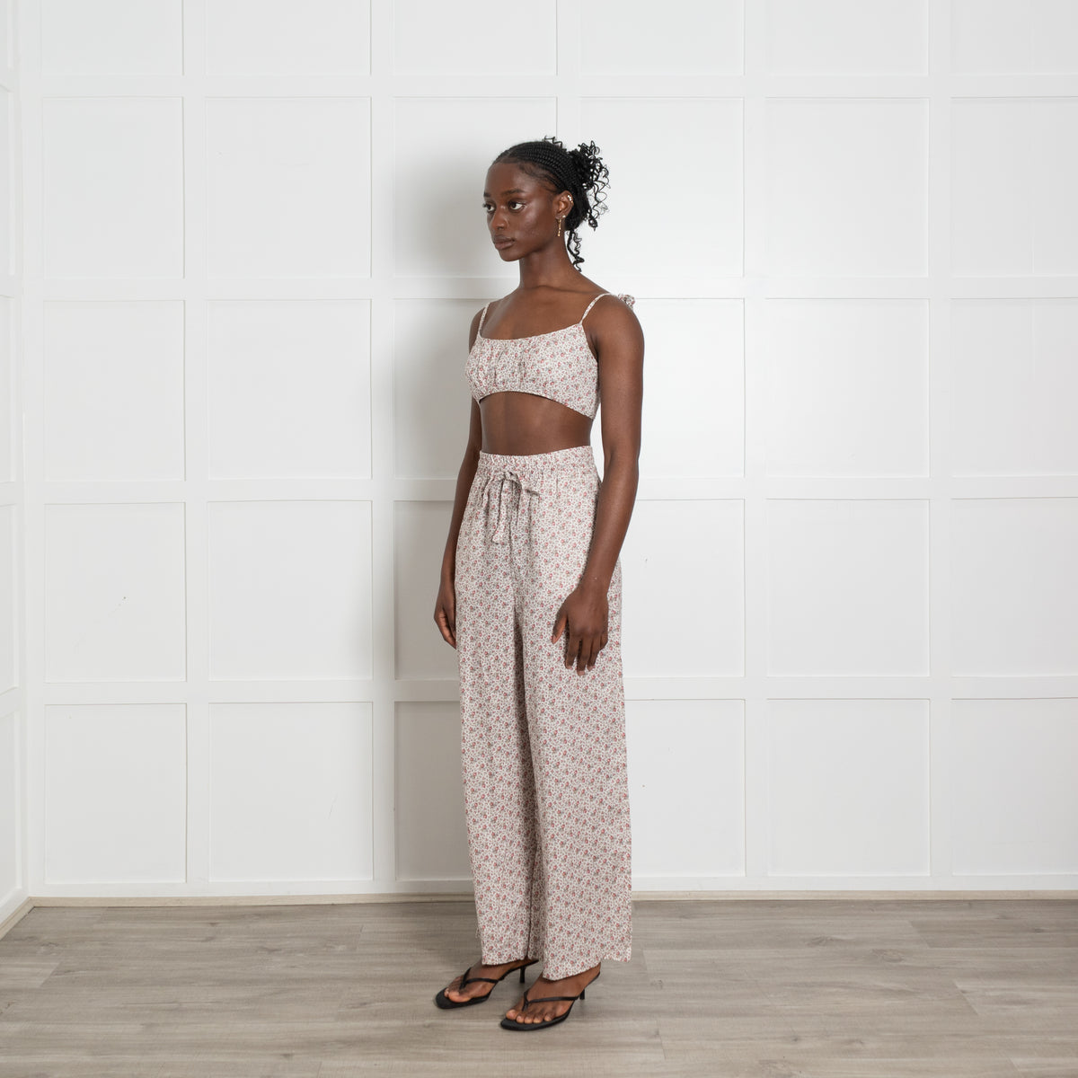 Zimmermann Pale Pink Small Floral Print Trousers And Bikini Top Set