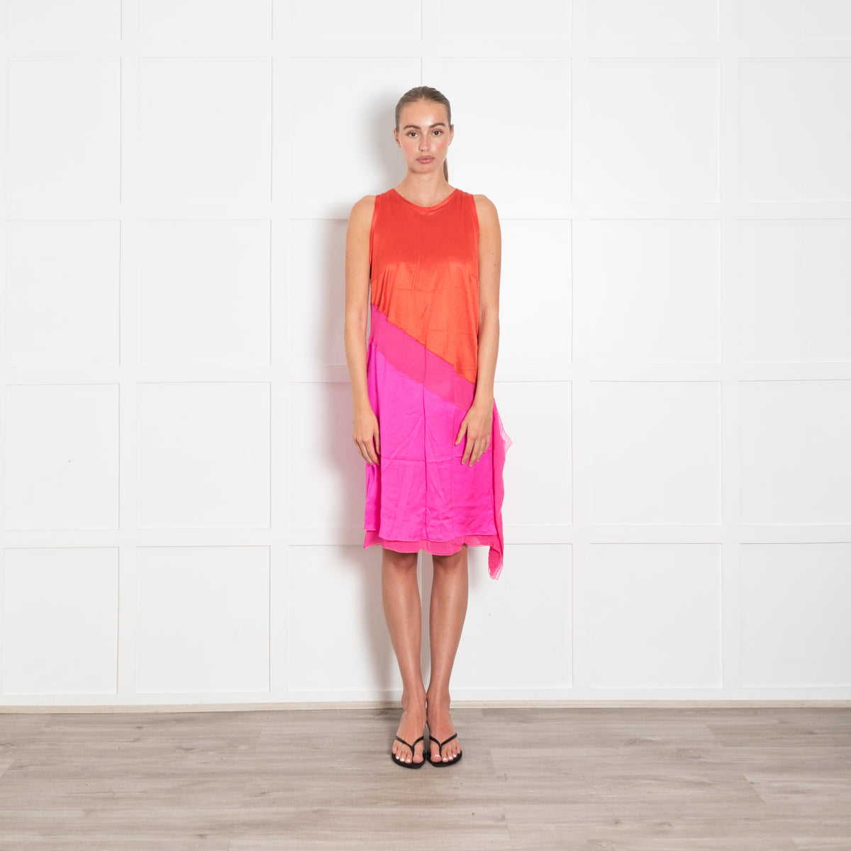 Bottega Veneta Red and Pink Sleeveless T-shirt Dress