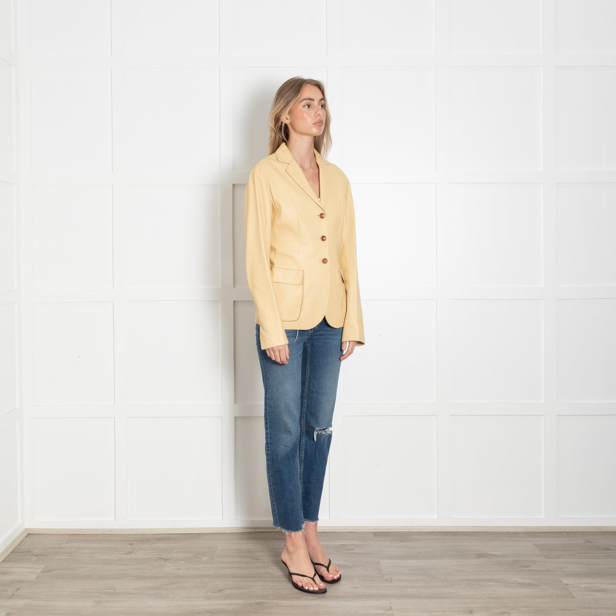 Bottega Veneta Butter Yellow Grainy Leather Blazer