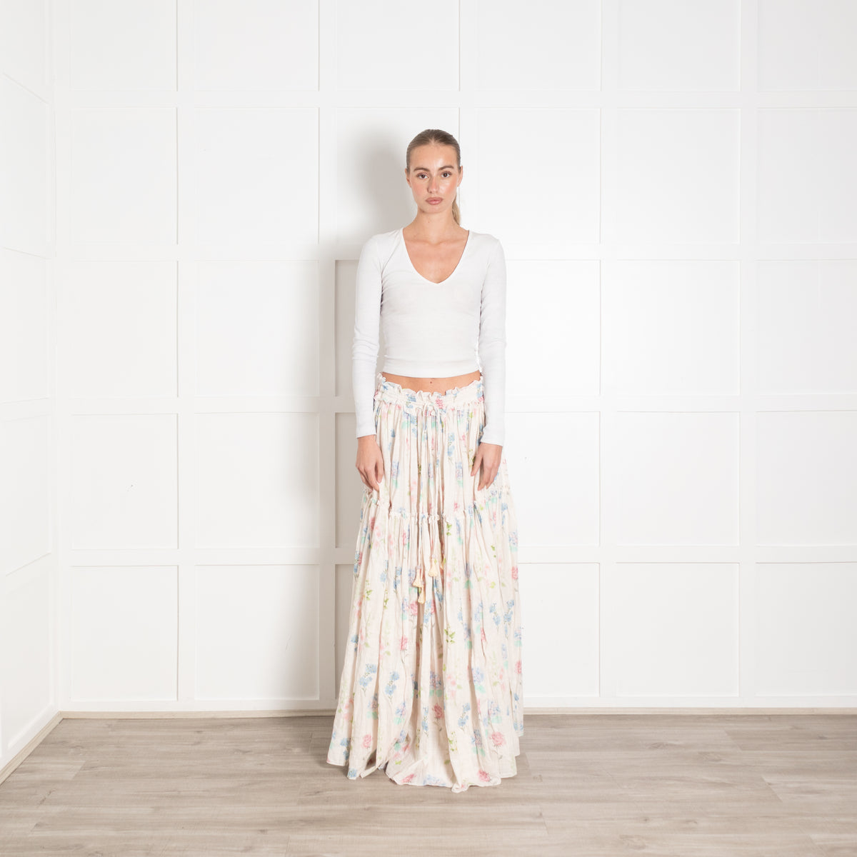 Fillyboo Floral Cotton Tiered Full Maxi Skirt