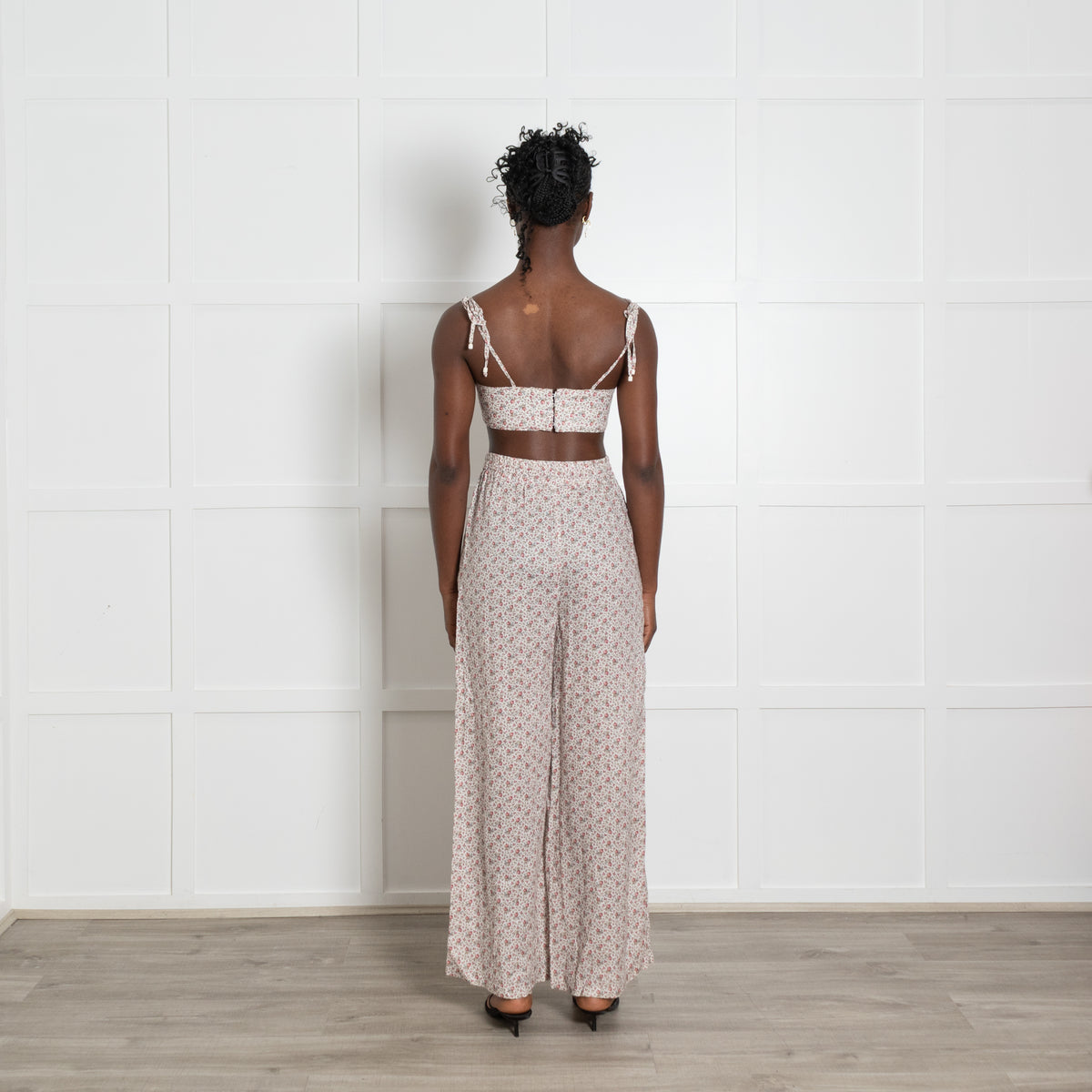Zimmermann Pale Pink Small Floral Print Trousers And Bikini Top Set