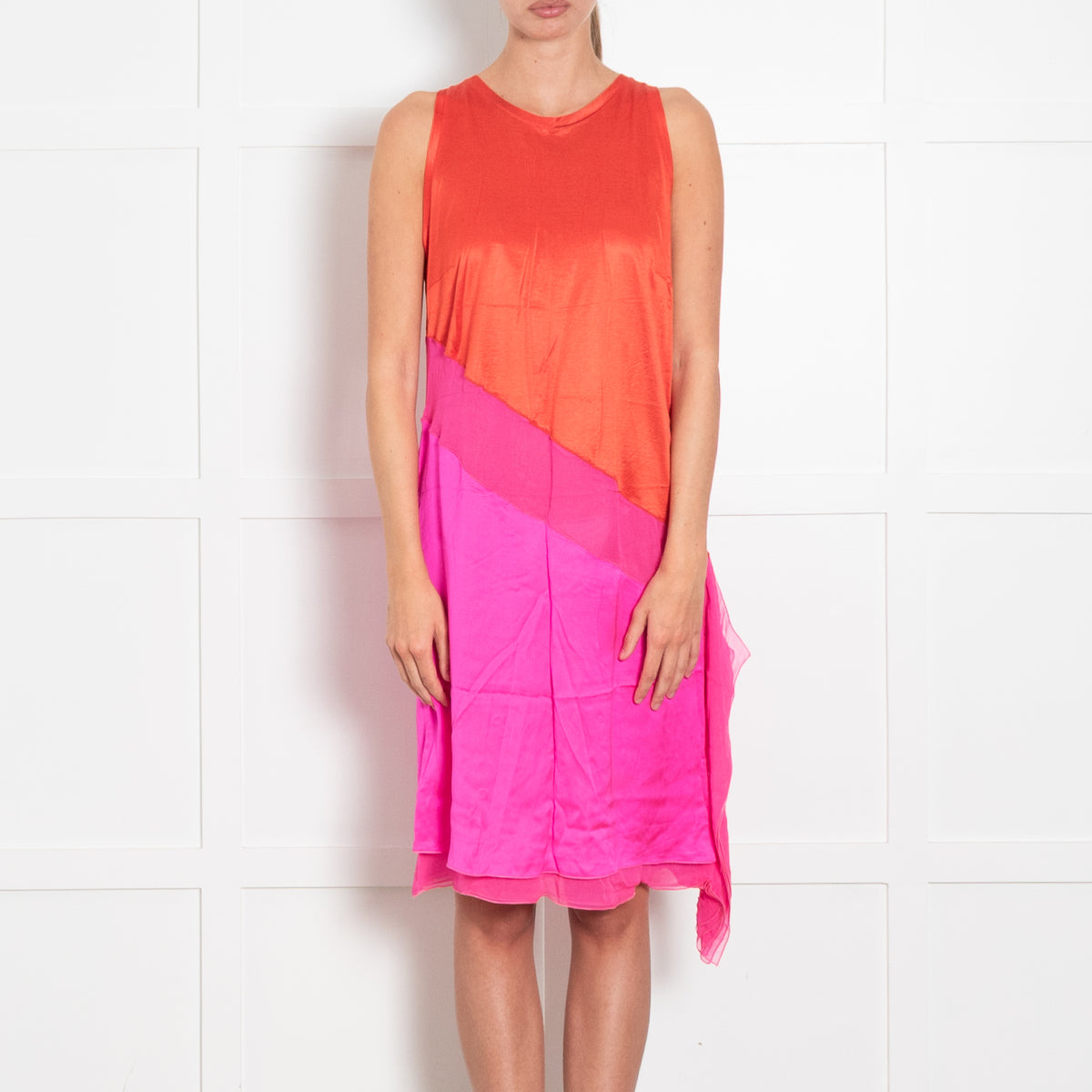 Bottega Veneta Red and Pink Sleeveless T-shirt Dress
