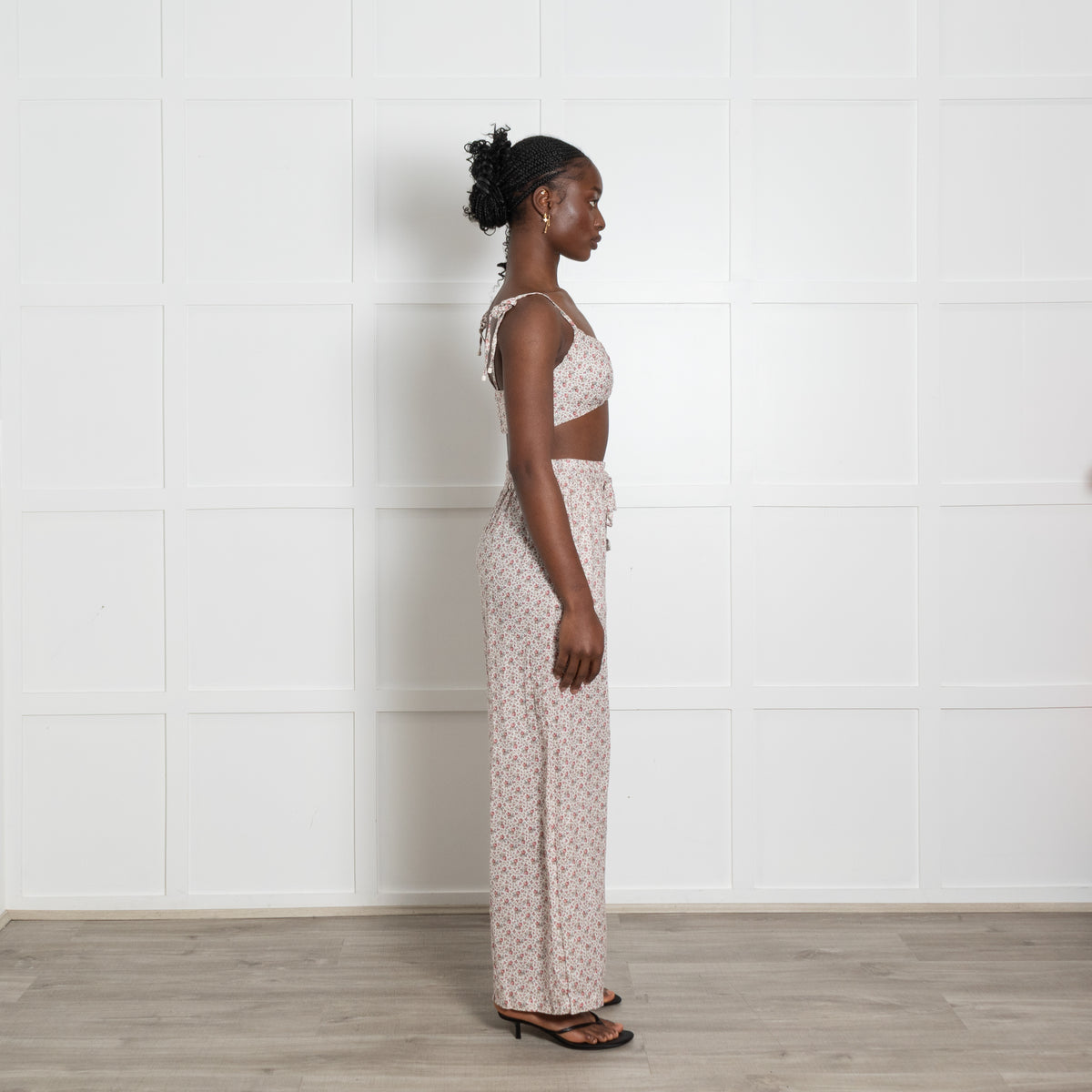 Zimmermann Pale Pink Small Floral Print Trousers And Bikini Top Set