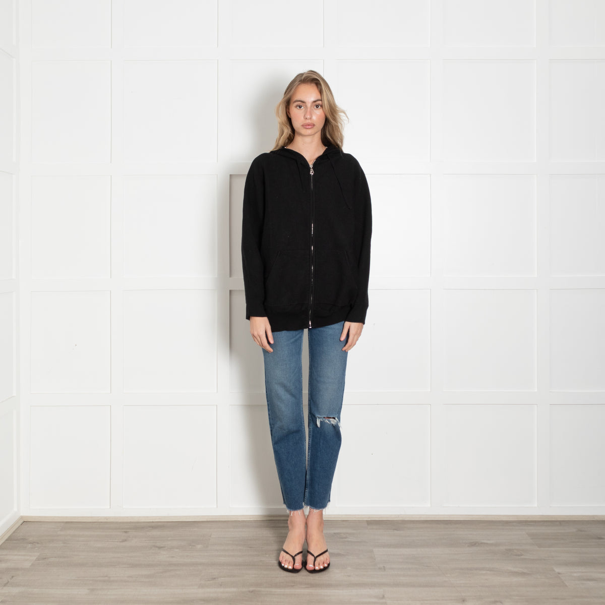 Sandro Black Knit 'LOVE' Graphic Zipped Hoodie