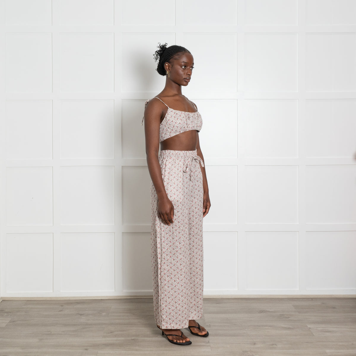 Zimmermann Pale Pink Small Floral Print Trousers And Bikini Top Set