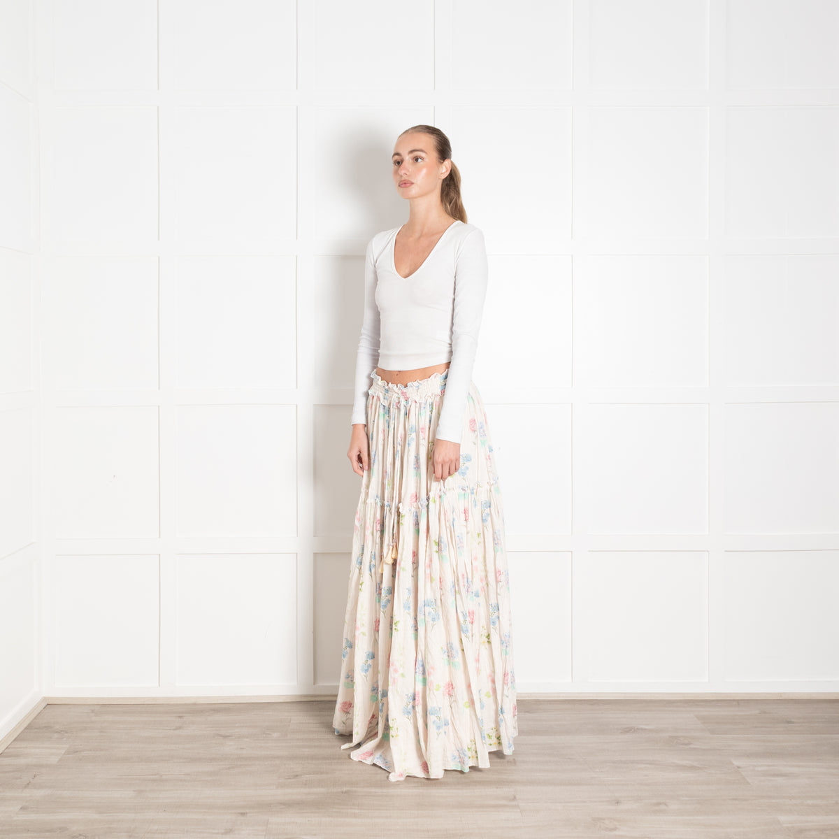 Fillyboo Floral Cotton Tiered Full Maxi Skirt