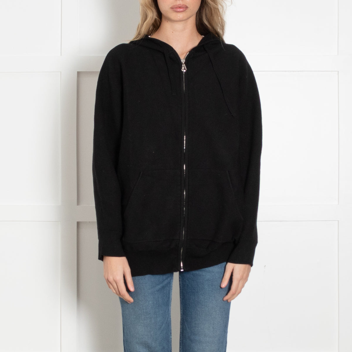 Sandro Black Knit 'LOVE' Graphic Zipped Hoodie