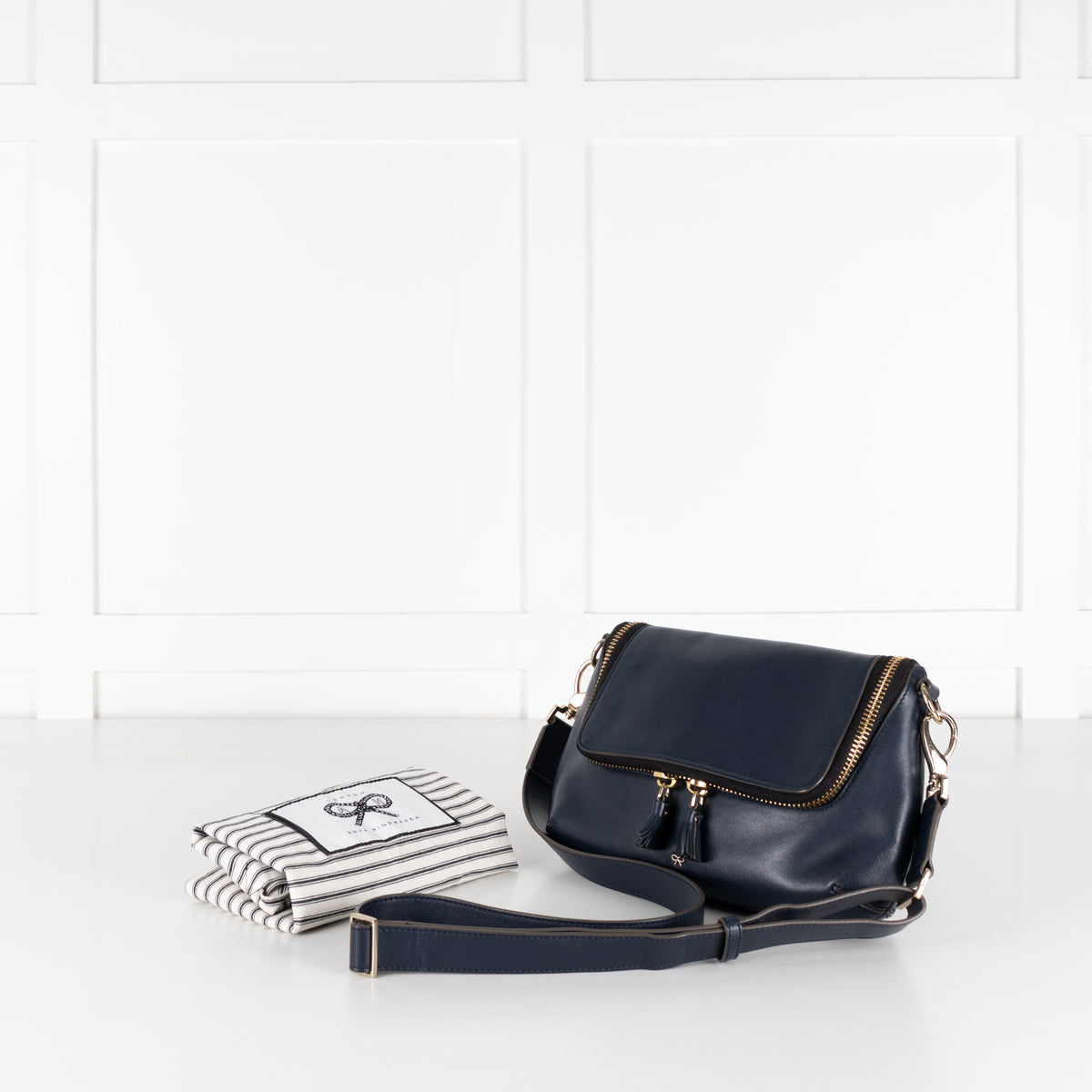 Anya Hindmarch Navy Blue Leather Maxi Zip Crossbody Bag