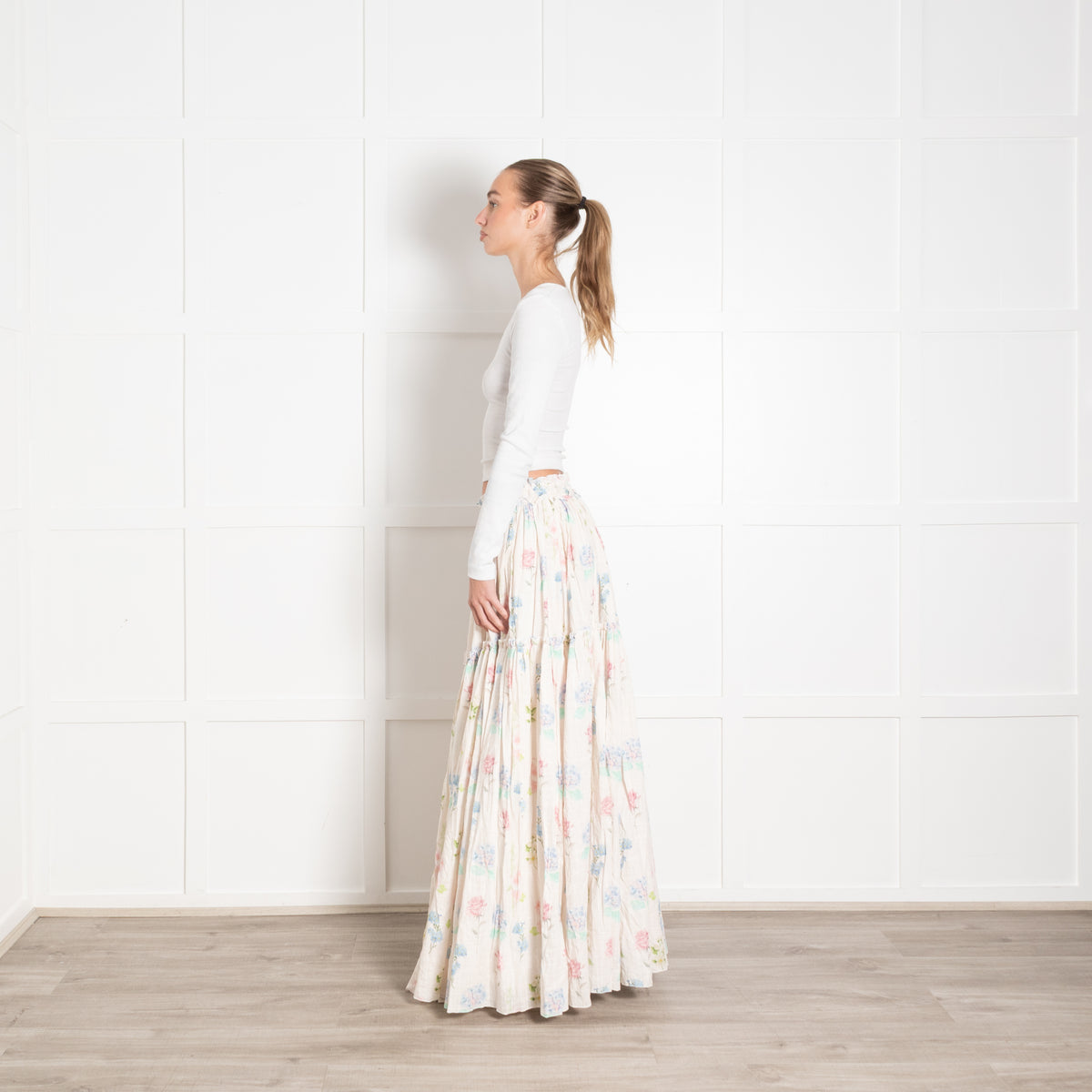 Fillyboo Floral Cotton Tiered Full Maxi Skirt