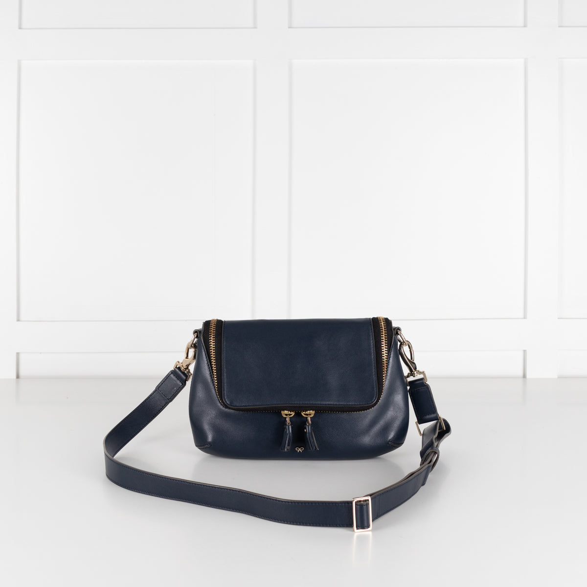 Anya Hindmarch Navy Blue Leather Maxi Zip Crossbody Bag