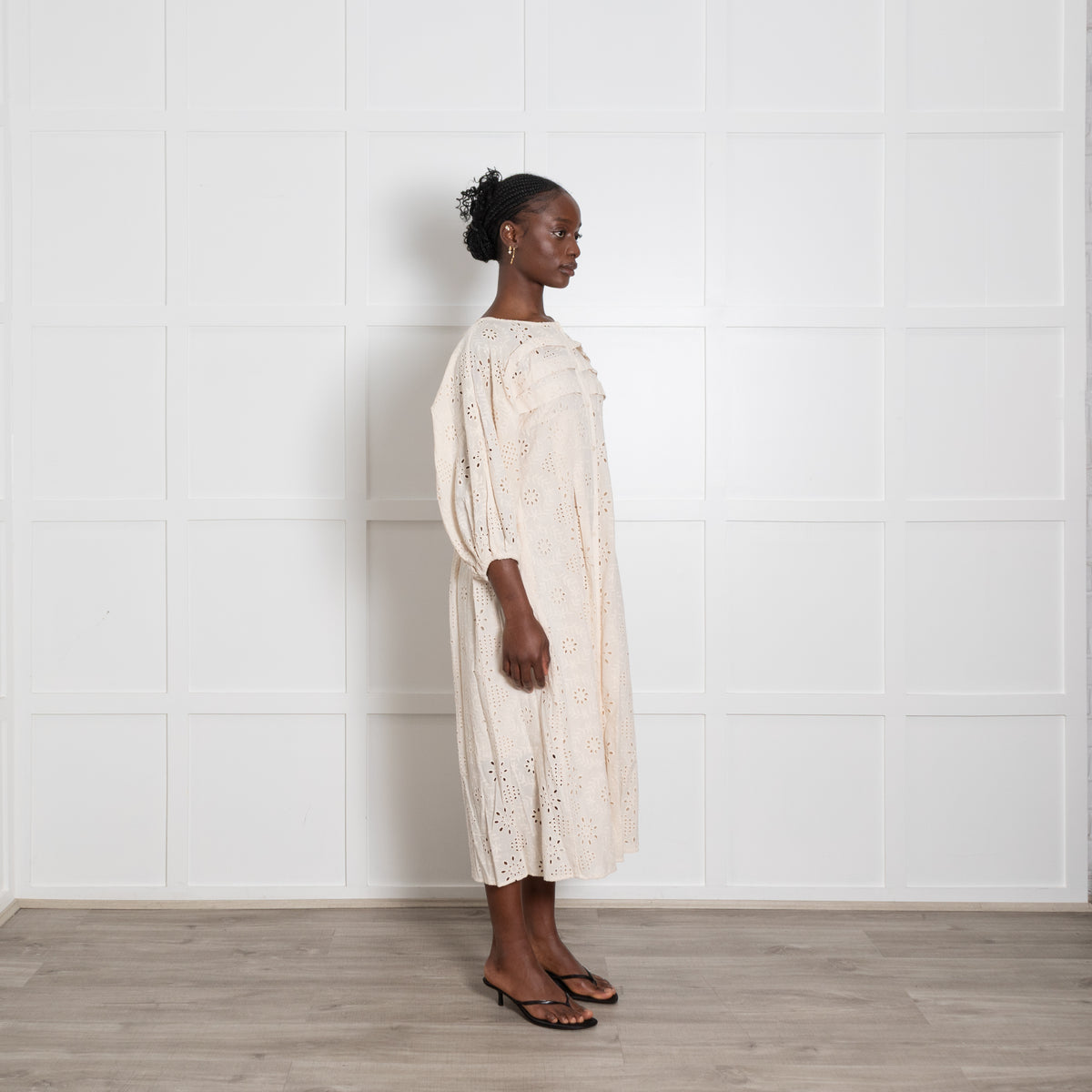 Wyse Cream Broderie Anglaise Midi Dress