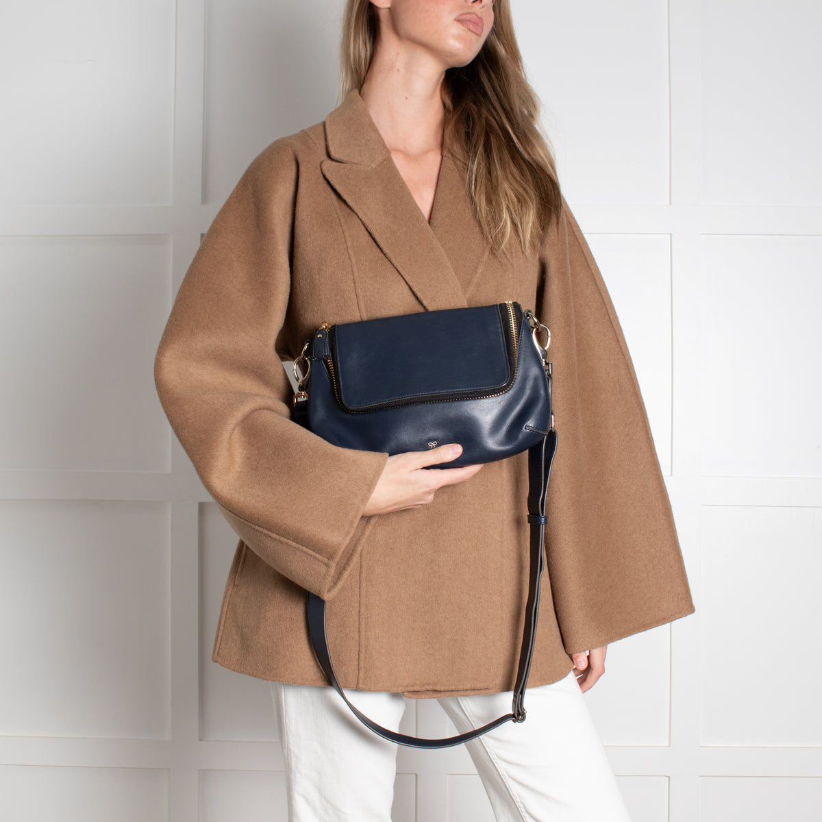 Anya Hindmarch Navy Blue Leather Maxi Zip Crossbody Bag