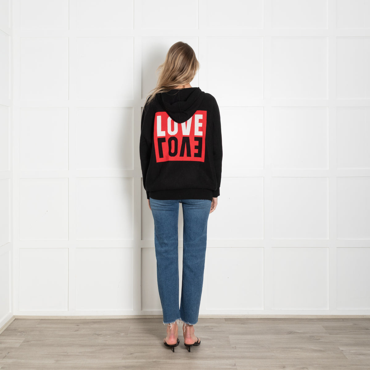 Sandro Black Knit 'LOVE' Graphic Zipped Hoodie