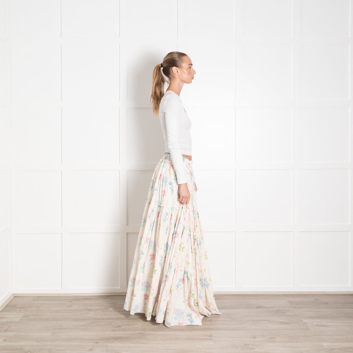 Fillyboo Floral Cotton Tiered Full Maxi Skirt