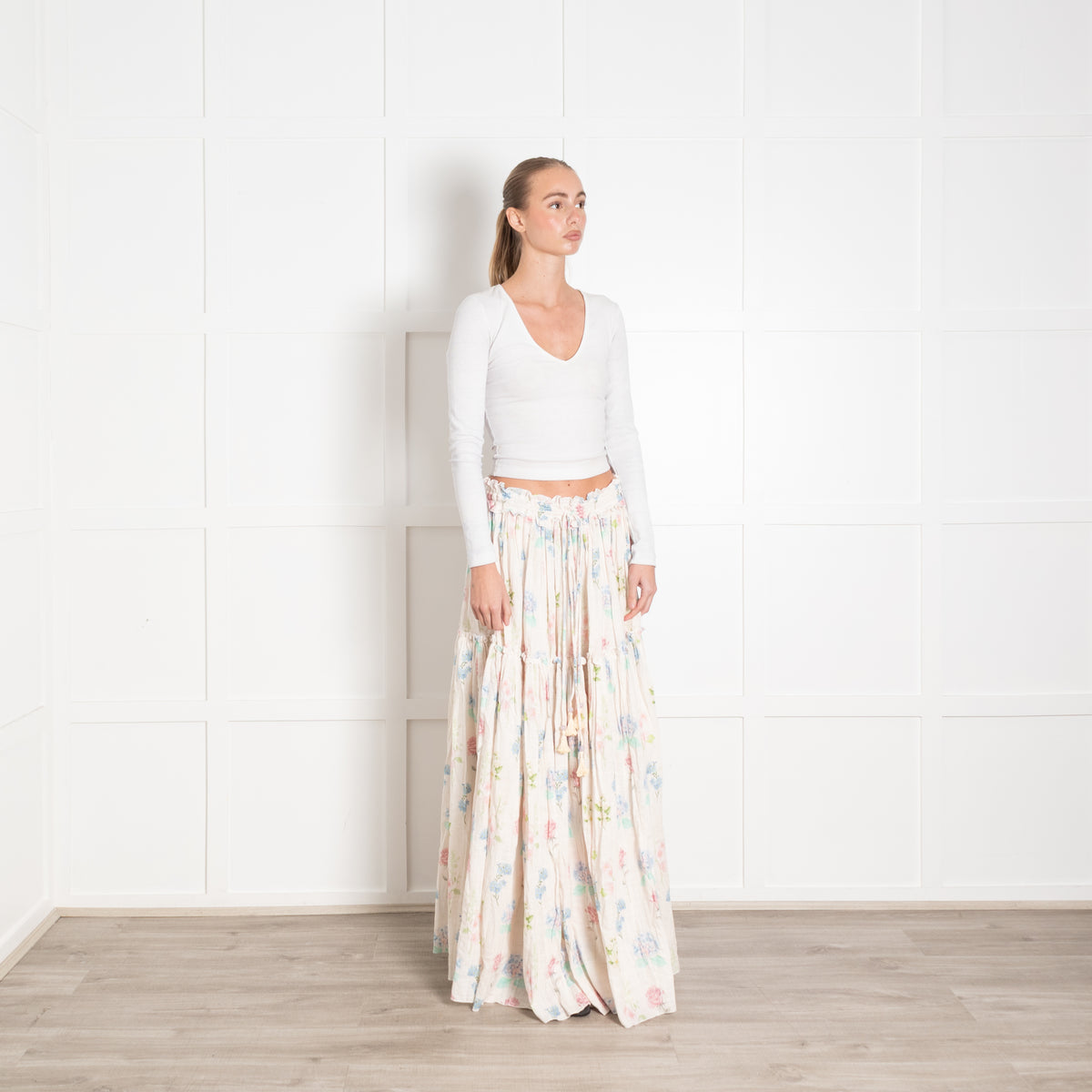 Fillyboo Floral Cotton Tiered Full Maxi Skirt
