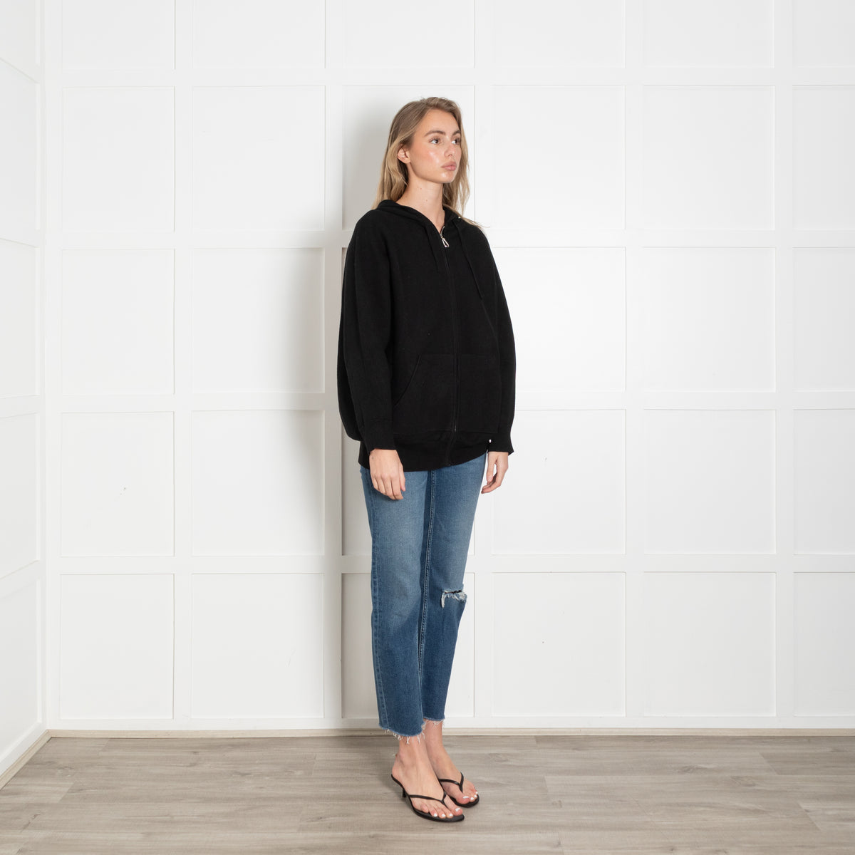 Sandro Black Knit 'LOVE' Graphic Zipped Hoodie