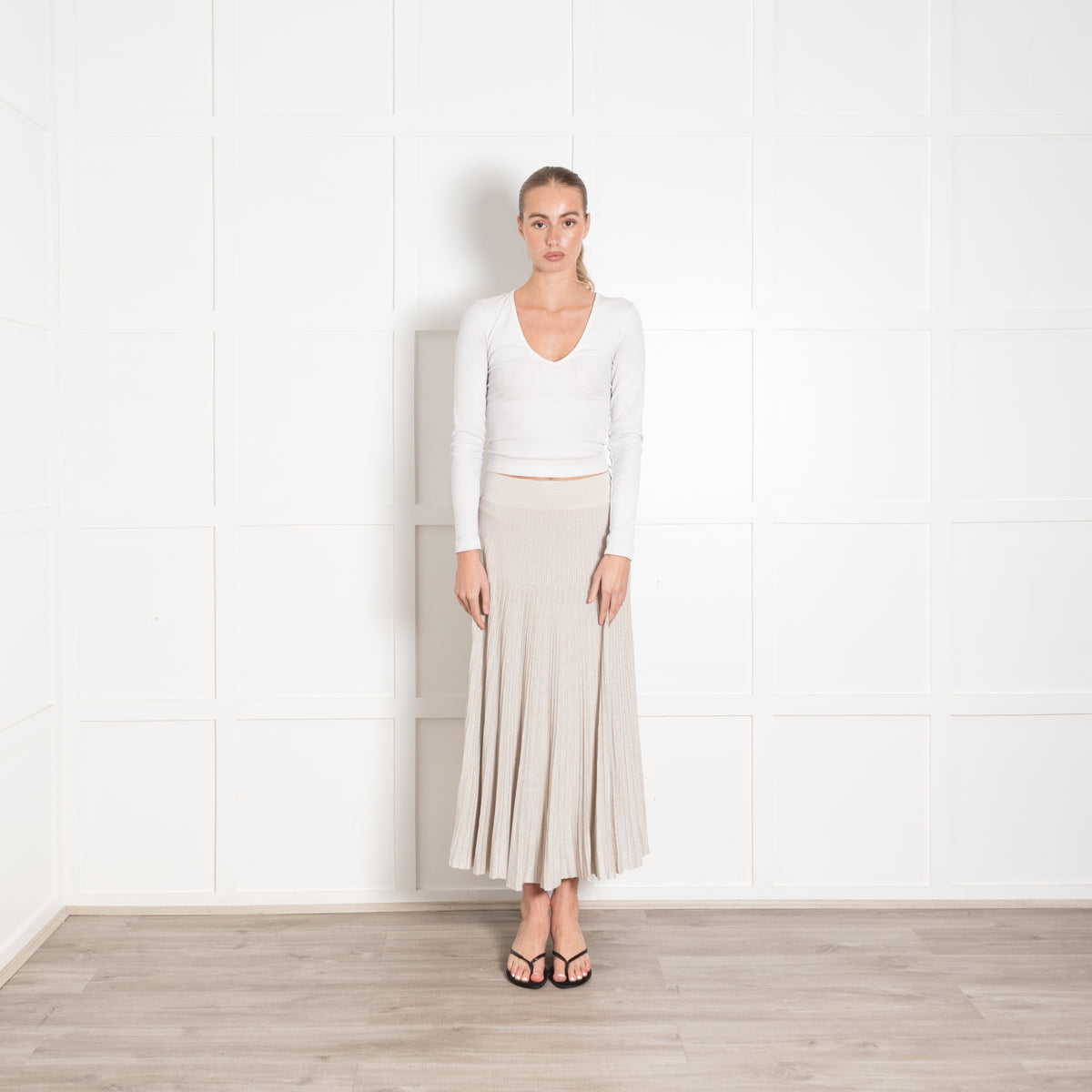 Casasola Silver Lurex Pleated Midi Skirt
