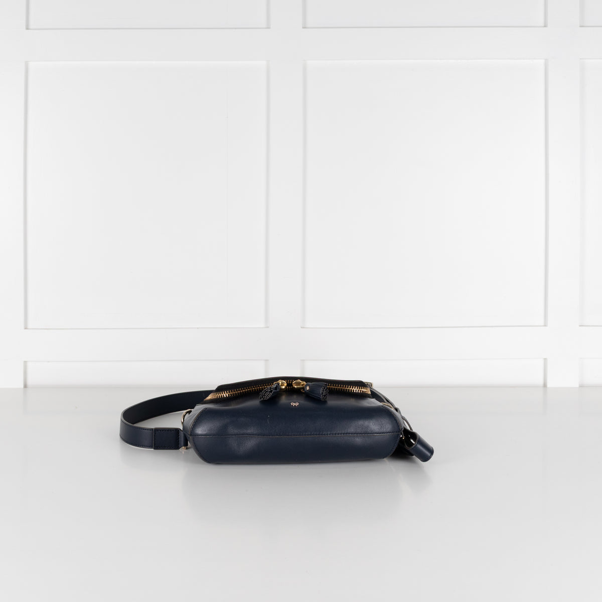 Anya Hindmarch Navy Blue Leather Maxi Zip Crossbody Bag