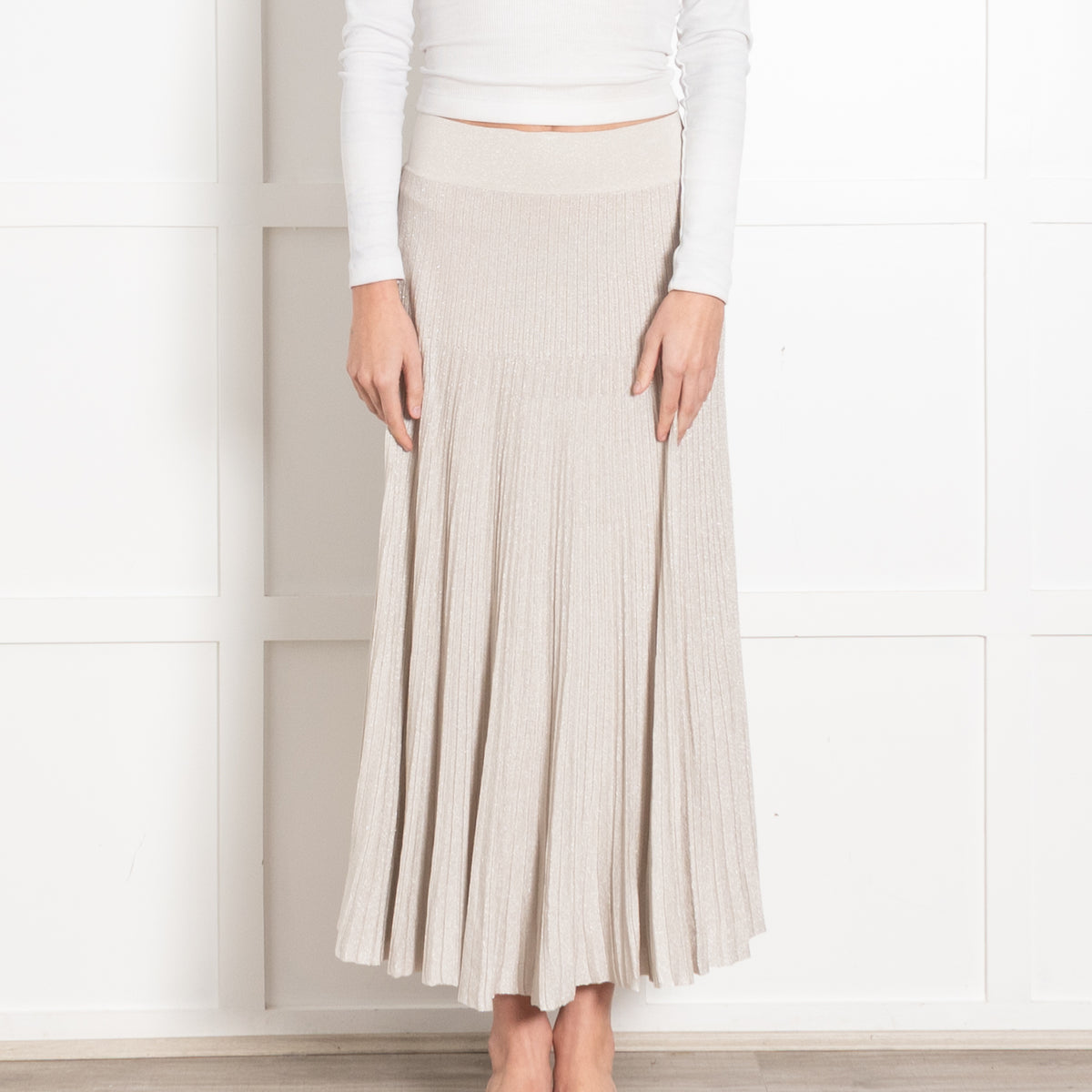 Casasola Silver Lurex Pleated Midi Skirt