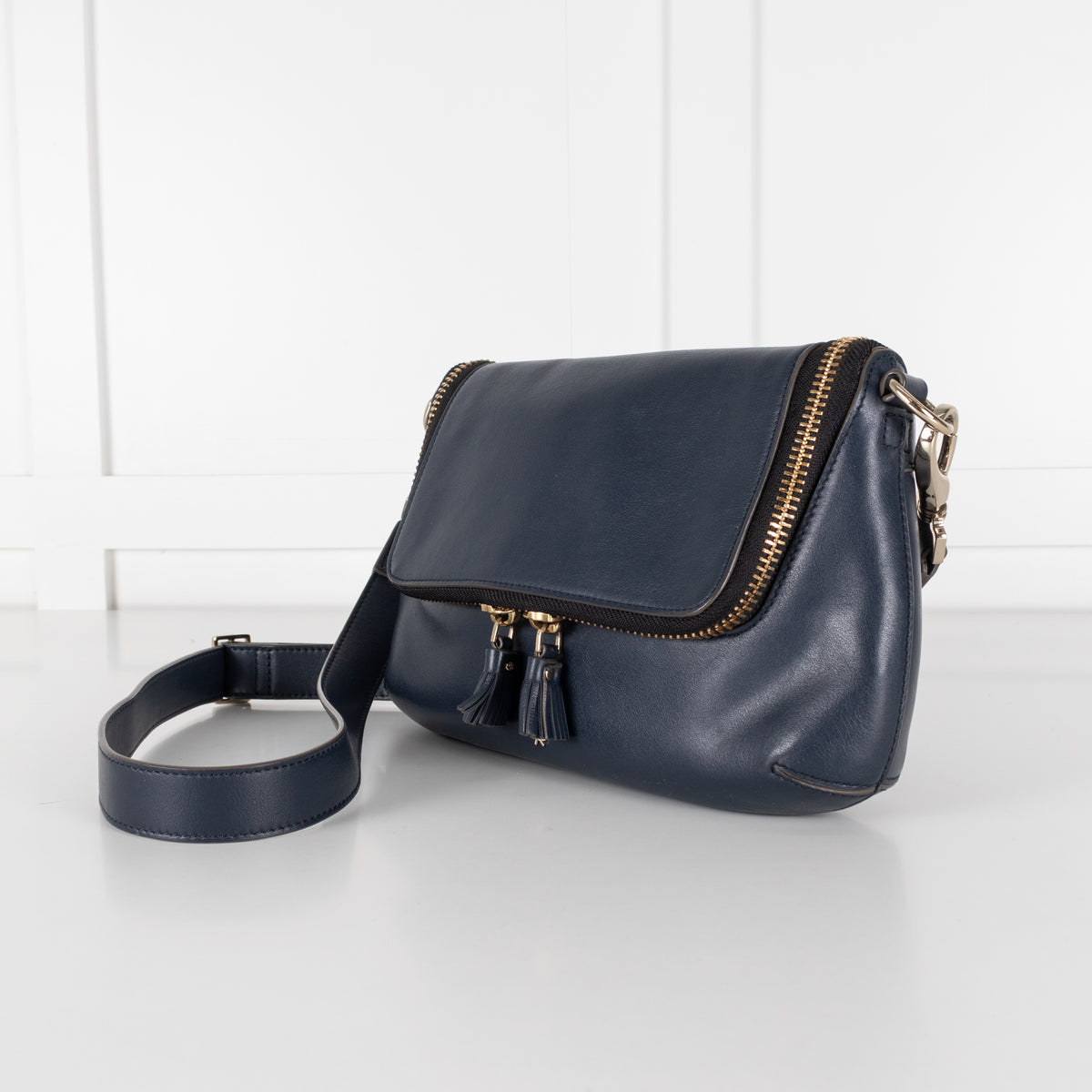 Anya Hindmarch Navy Blue Leather Maxi Zip Crossbody Bag