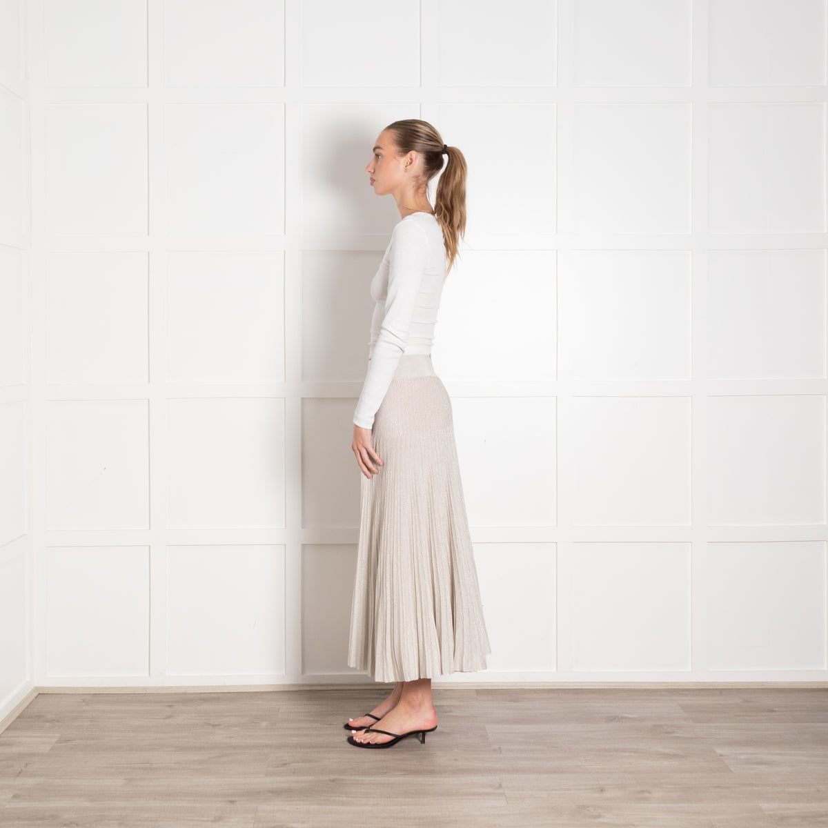 Casasola Silver Lurex Pleated Midi Skirt