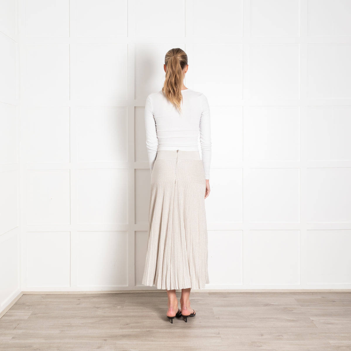 Casasola Silver Lurex Pleated Midi Skirt