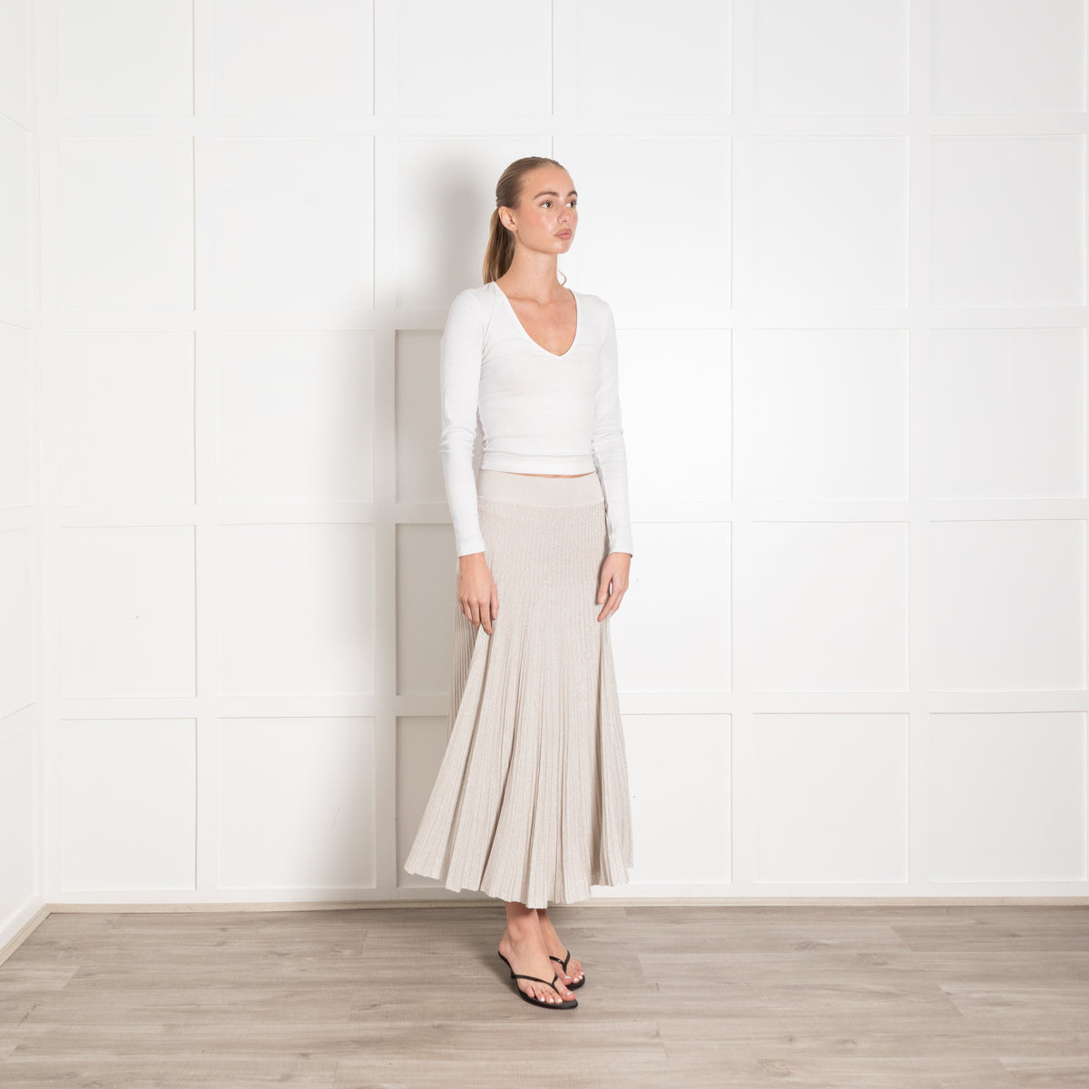 Casasola Silver Lurex Pleated Midi Skirt