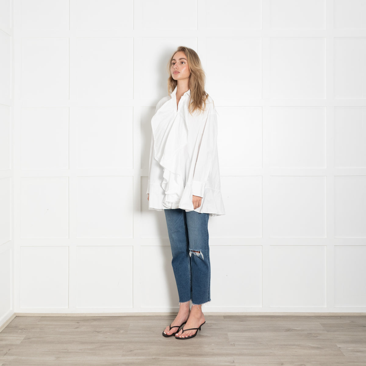 Valentino White Cotton Frill Trim Oversized Shirt