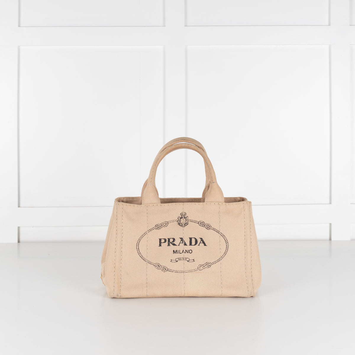 Prada Beige Canvas Small Canapa Tote Bag