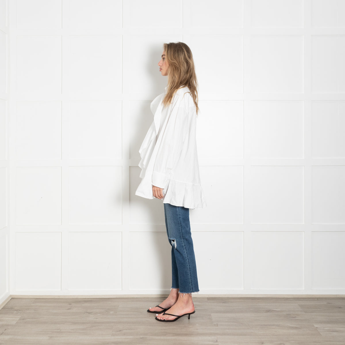 Valentino White Cotton Frill Trim Oversized Shirt