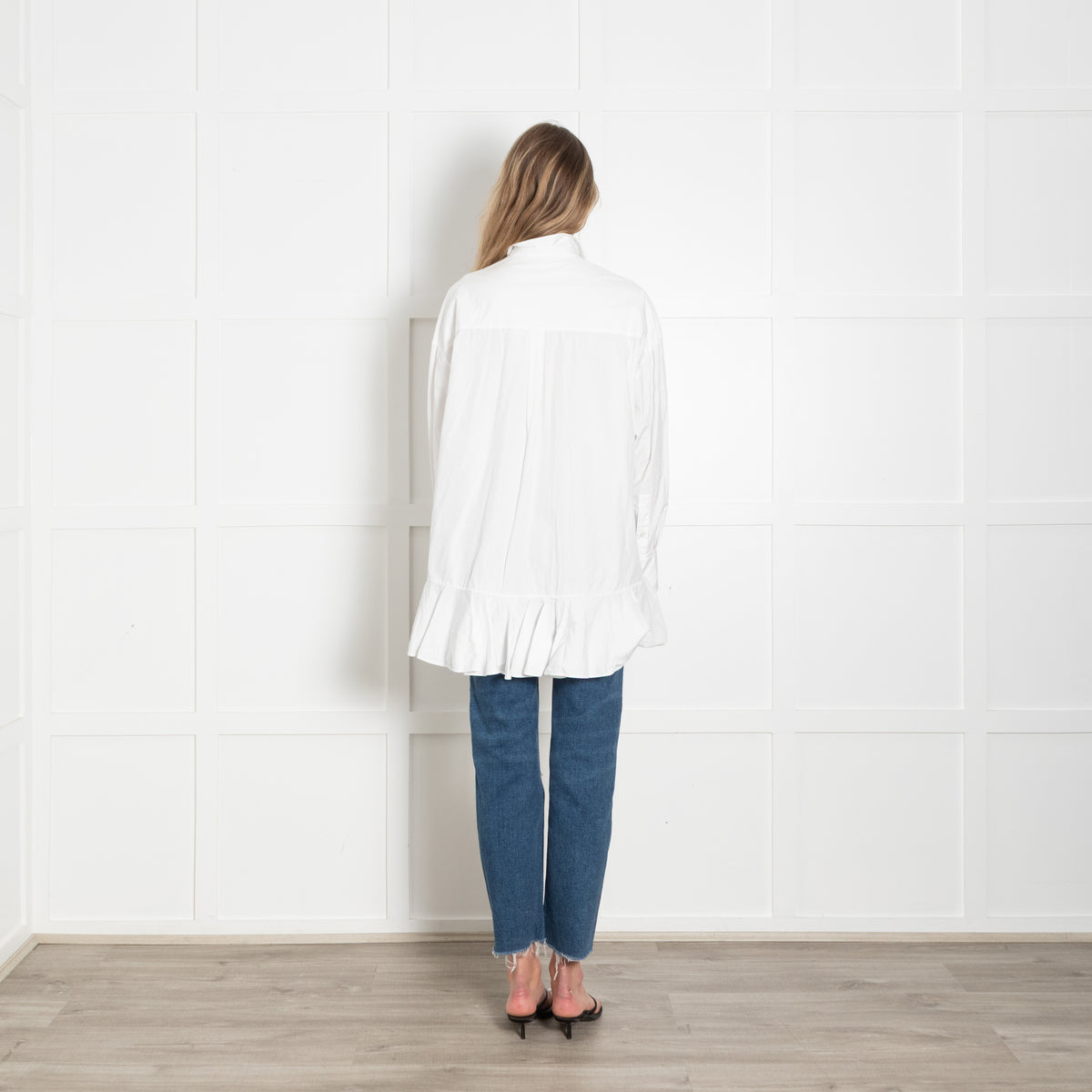 Valentino White Cotton Frill Trim Oversized Shirt