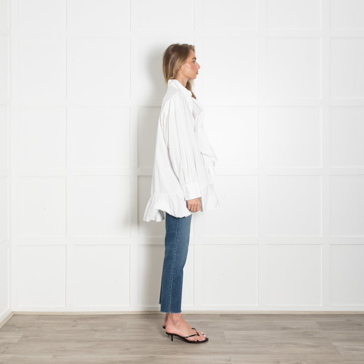 Valentino White Cotton Frill Trim Oversized Shirt