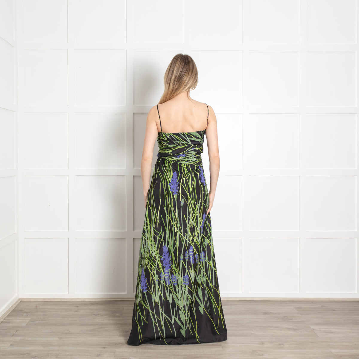 Bernadette Black Green Floral Taffeta Sleeveless Maxi Dress