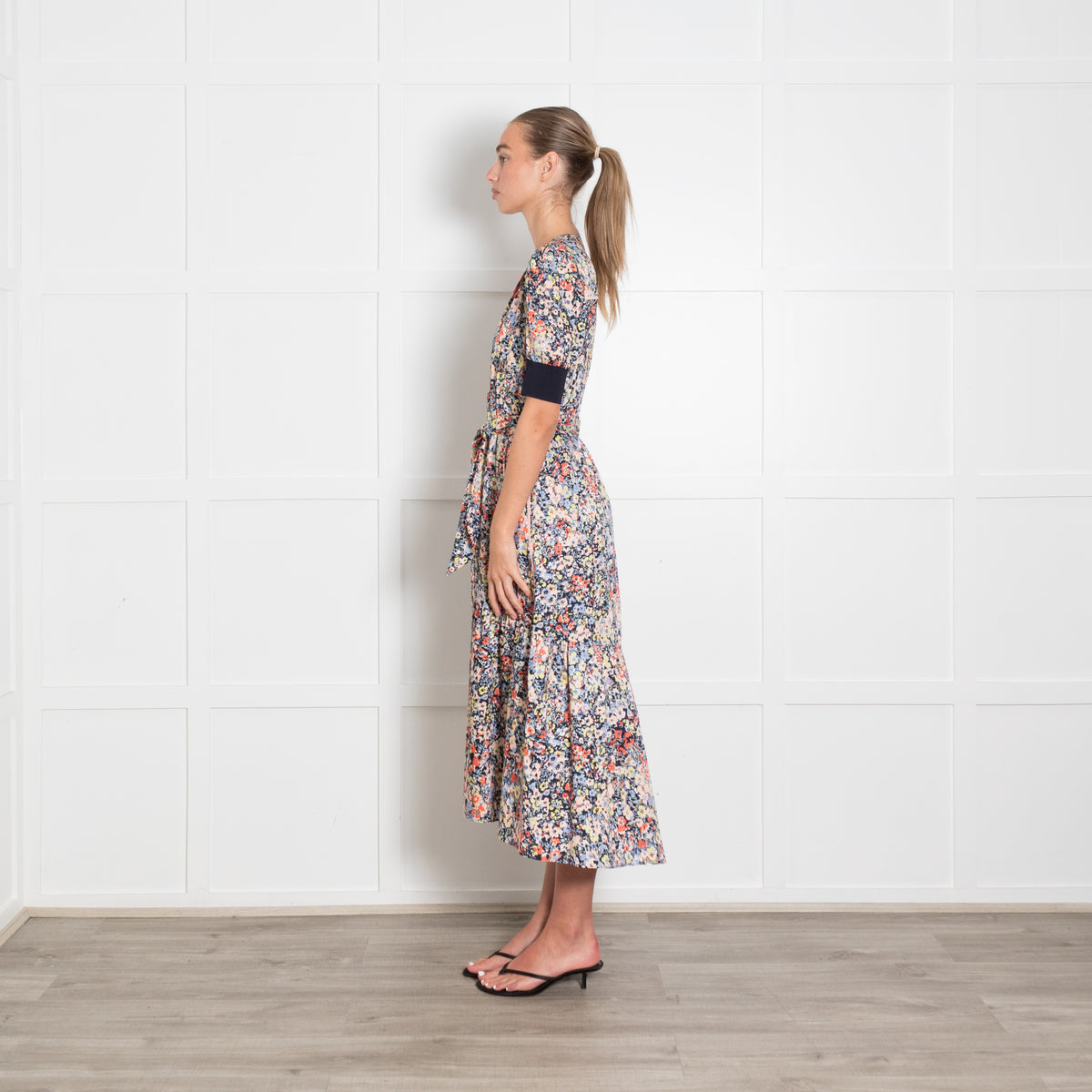 ME+EM Navy and Peach  Button Through Floral Maxi Dress