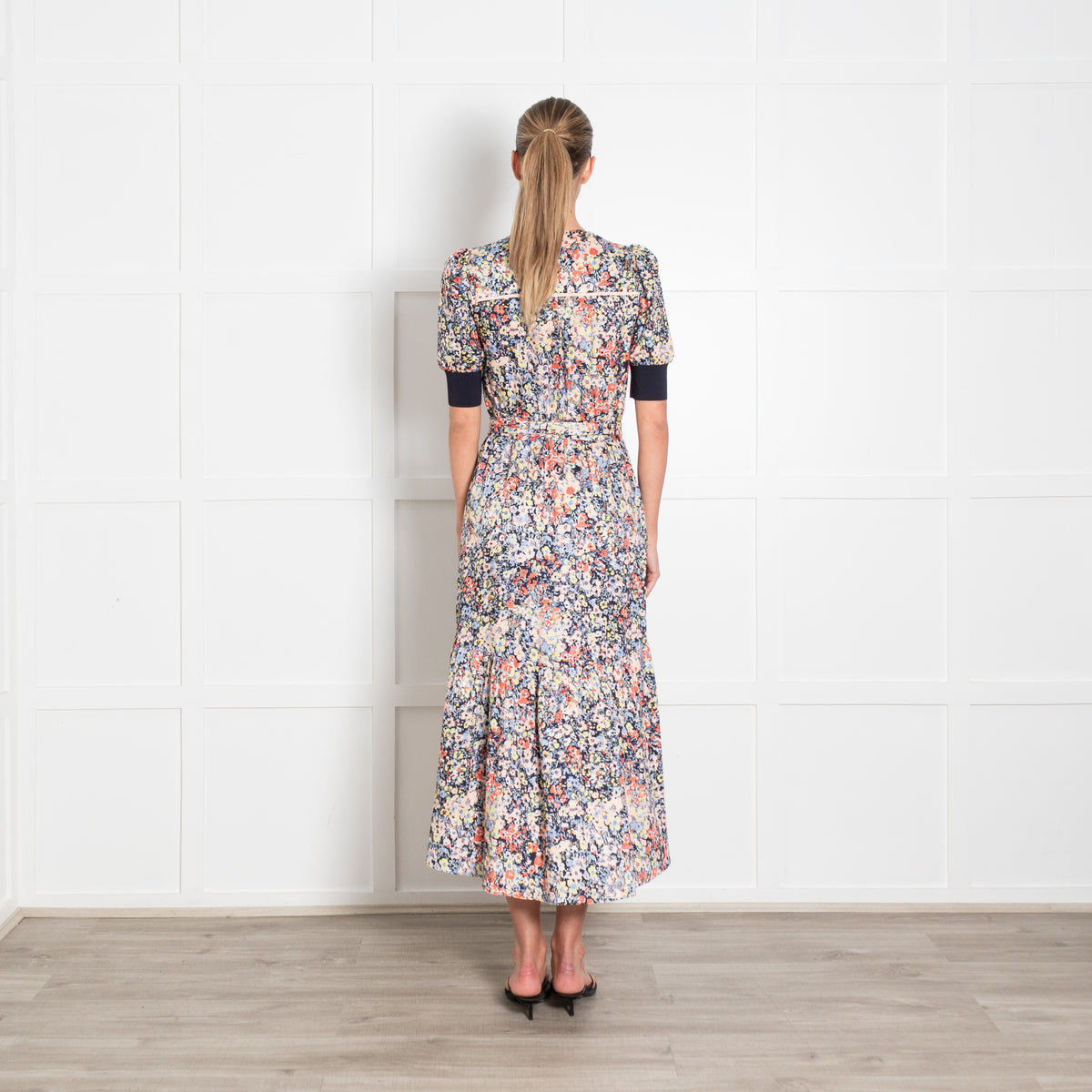 ME+EM Navy and Peach  Button Through Floral Maxi Dress