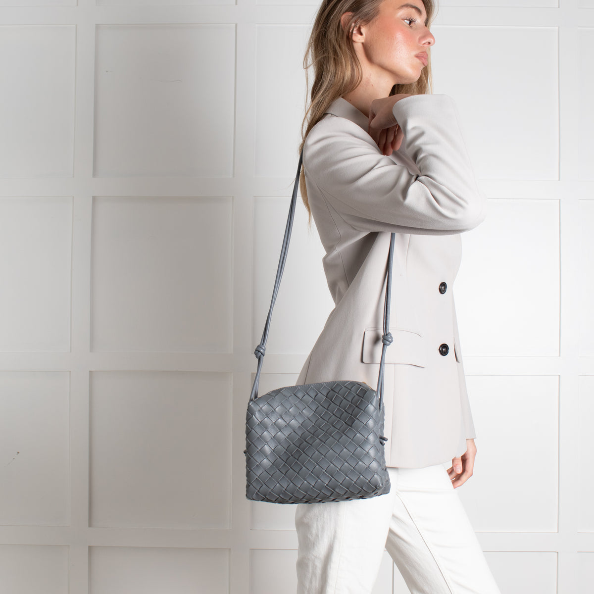 Bottega Veneta Grey Intrecciato Leather Loop Small Bag
