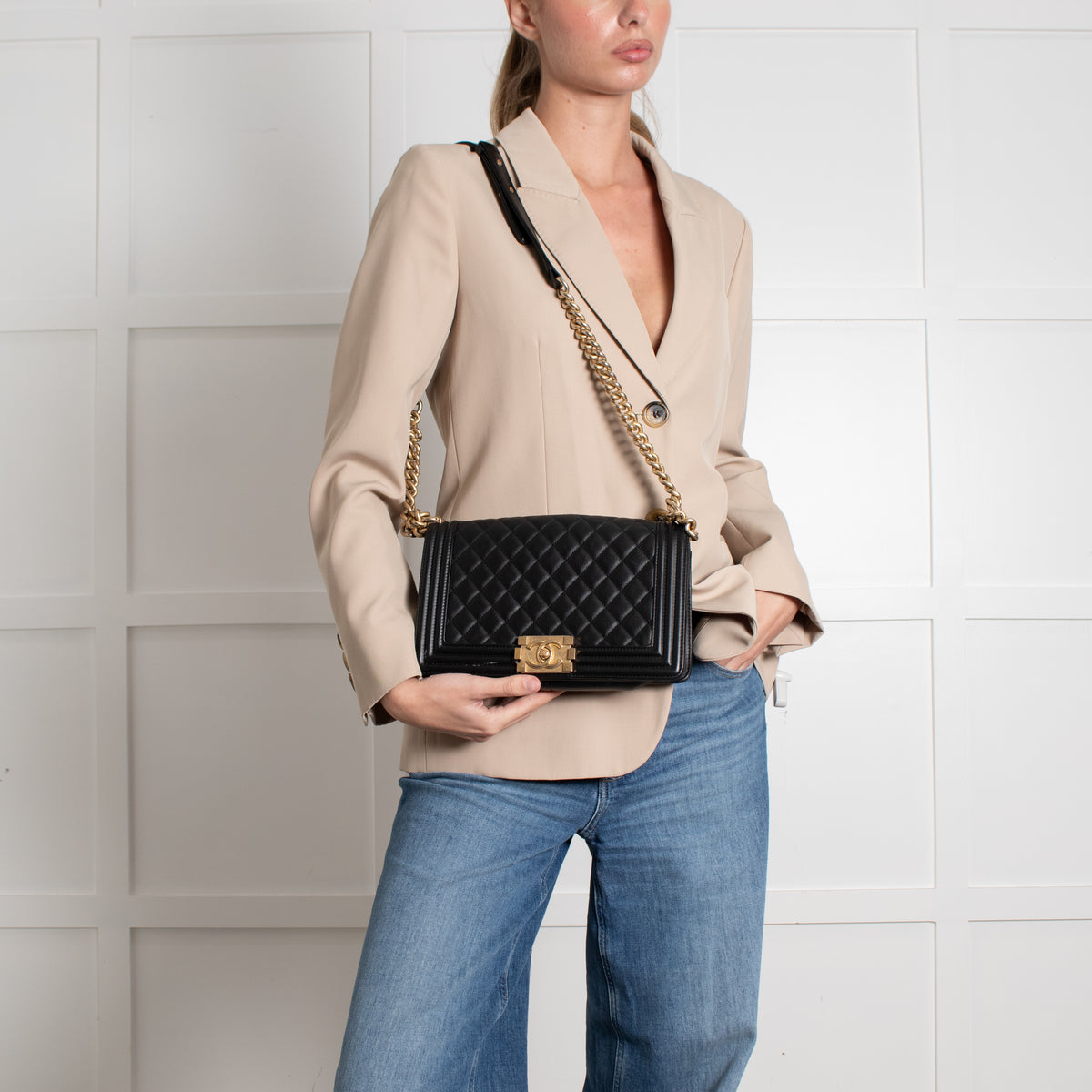Chanel Medium Black Boy Bag with Brushed Gold Hardware