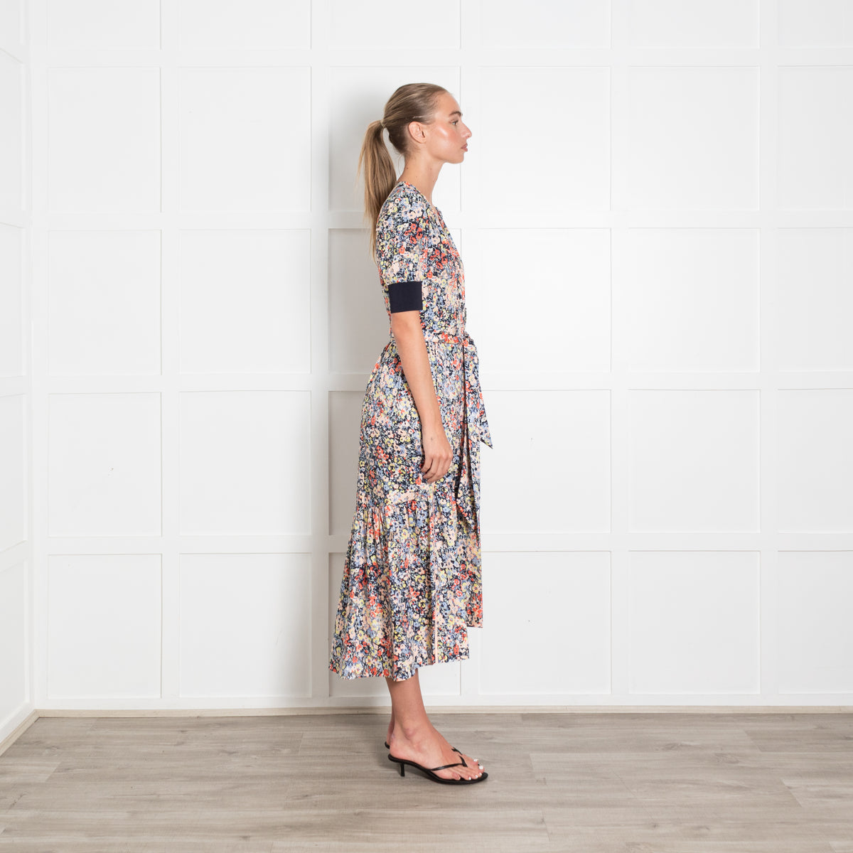 ME+EM Navy and Peach  Button Through Floral Maxi Dress