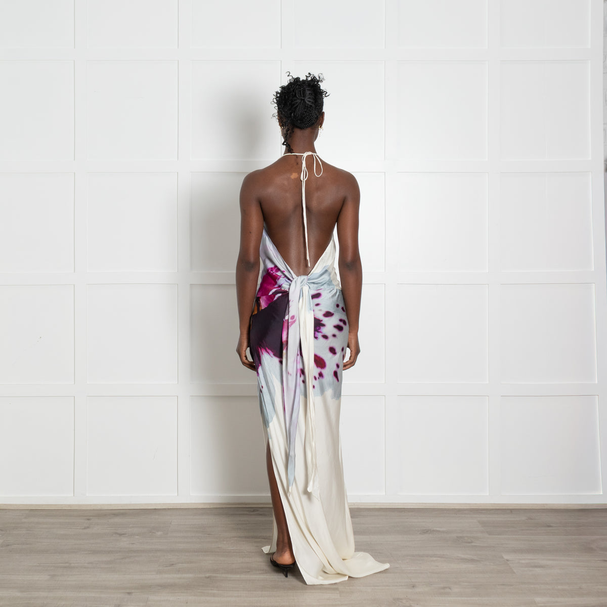 Rat & Boa Cream And Purple Watercolour Print Maxi Halter Neck Dress