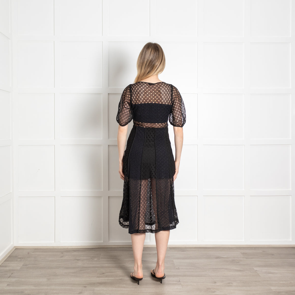 Sandro Black Lace Cut Out Sleeves Midi Dress
