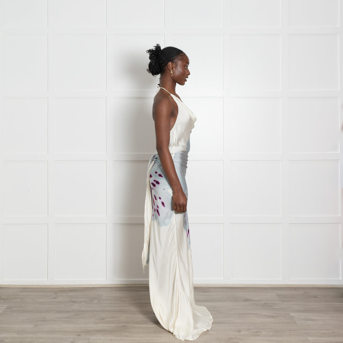 Rat & Boa Cream And Purple Watercolour Print Maxi Halter Neck Dress