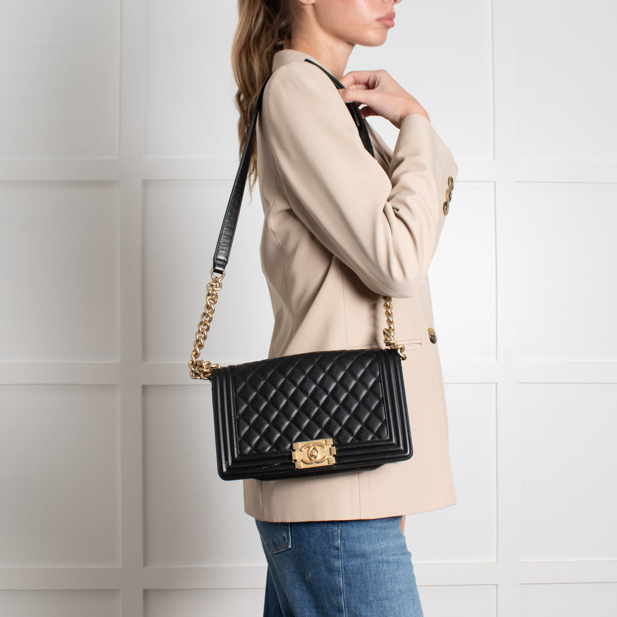 Chanel Medium Black Boy Bag with Brushed Gold Hardware