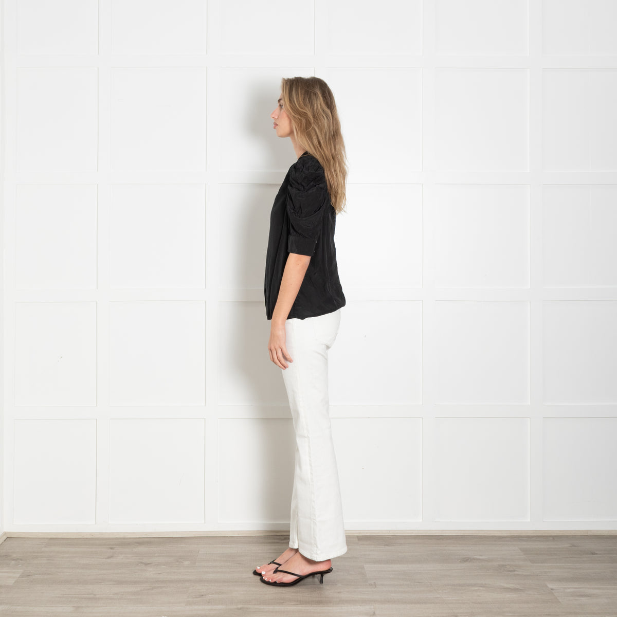 Frame Black Silk Gathered Shoulder Blouse