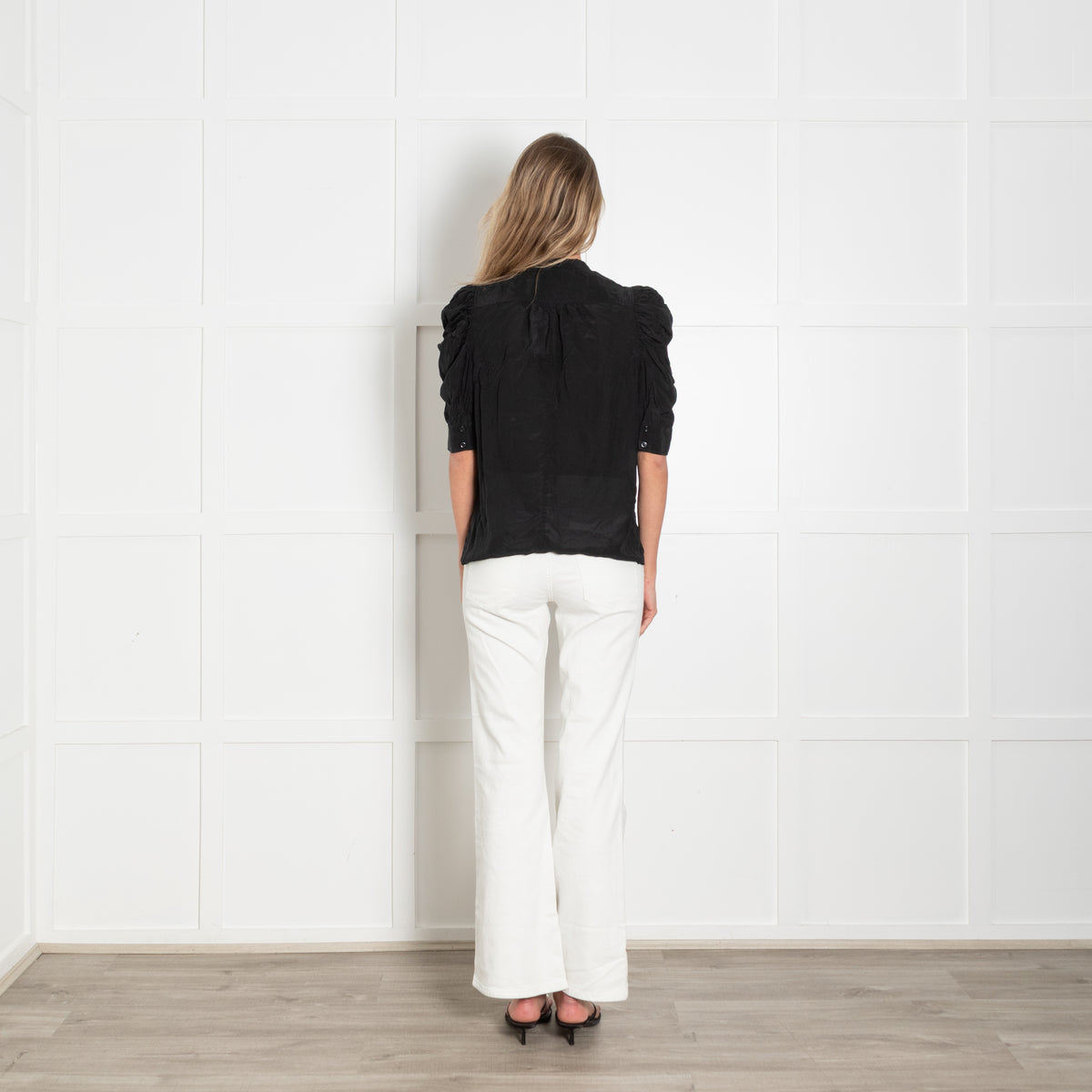 Frame Black Silk Gathered Shoulder Blouse