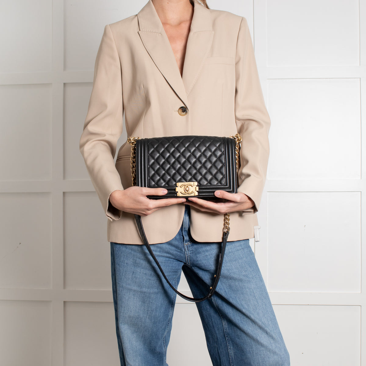 Chanel Medium Black Boy Bag with Brushed Gold Hardware