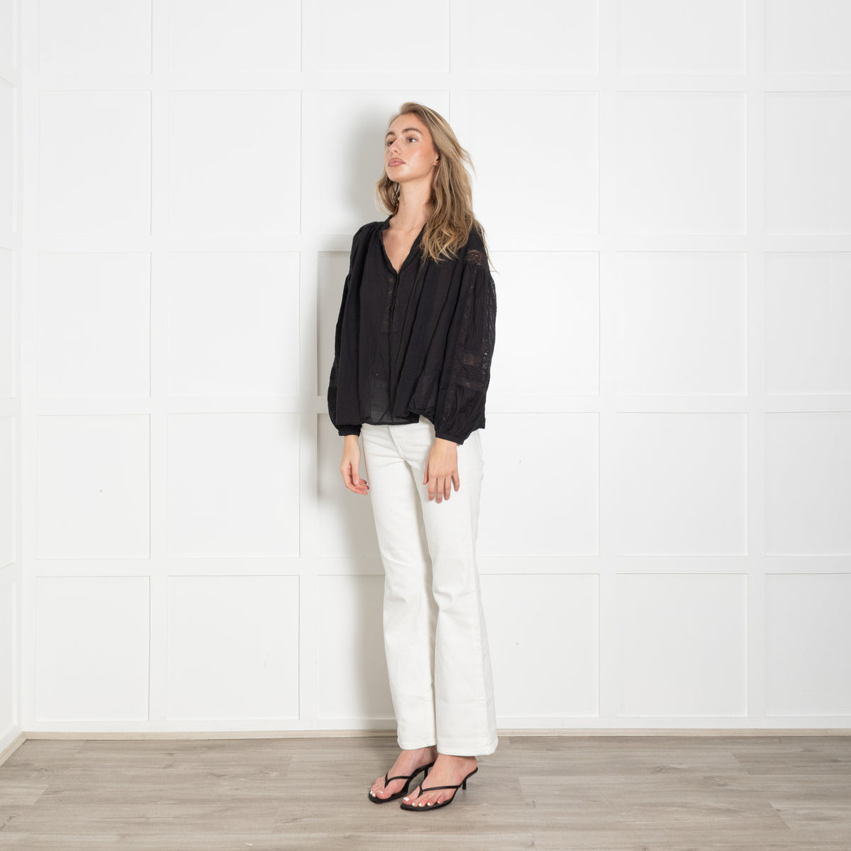 Vanessa Bruno Black Cotton Lace Insert Blouse